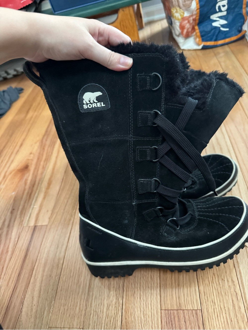 Sorel Black Suede Lace-Up Fur-Trim Boots
